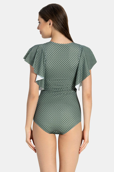 Amante Nylon Slip-On Maillot - Olive Polka Print — image 3